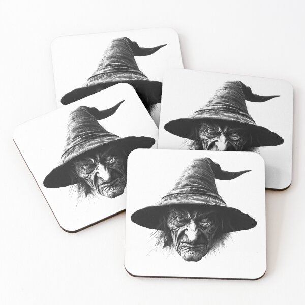 Item preview, Creepy Witch Portrait – Classic Halloween Horror in Black and White designed and sold by inkoutninja.