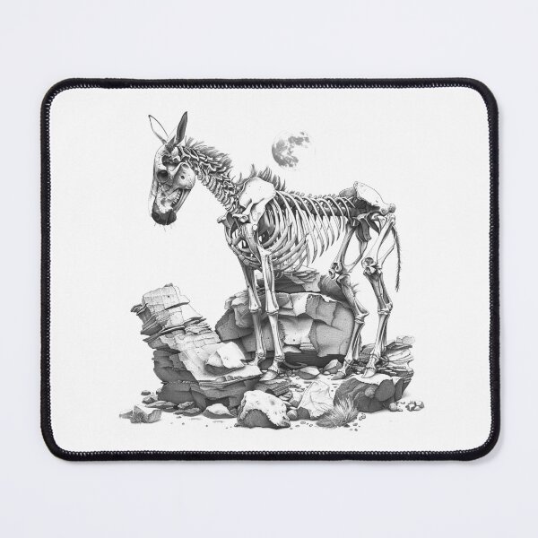 Item preview, Skeleton Horse Under Moon – Gothic Surreal Black and White Illustration designed and sold by inkoutninja.