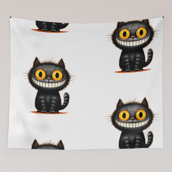 Item preview, Creepy Grinning Black Cat – Cute Spooky Cartoon Cat Illustration designed and sold by Skolyak.
