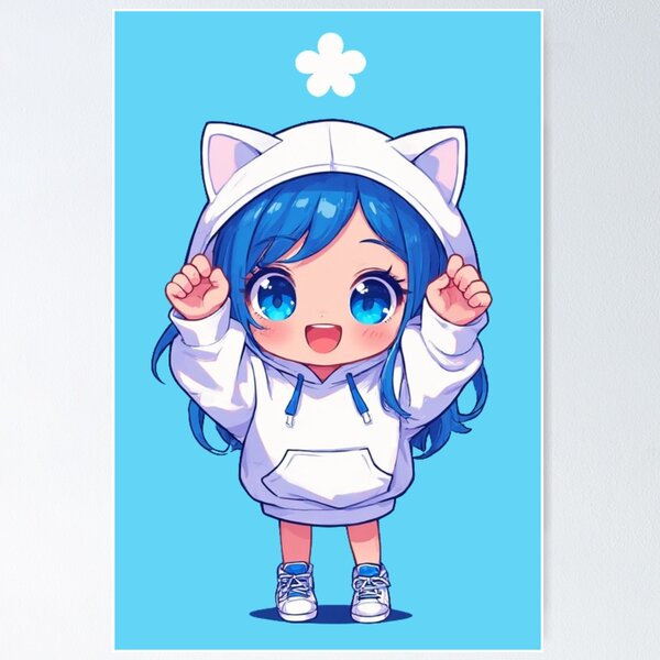 Item preview, Cheerful Chibi Girl - Blue Hair & Cat Ear Hoodie designed and sold by Jimakmo.