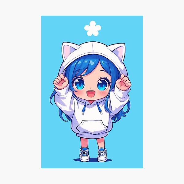 Item preview, Cheerful Chibi Girl - Blue Hair & Cat Ear Hoodie designed and sold by Jimakmo.