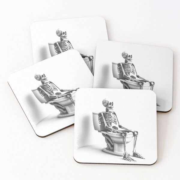 Item preview, Skeleton on Toilet – Funny Dark Humor Black and White Illustration designed and sold by inkoutninja.