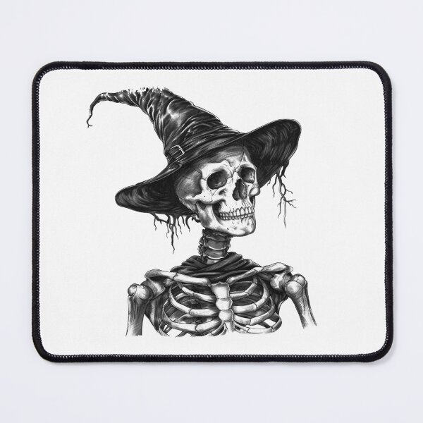 Item preview, Witch Hat Skeleton – Gothic Halloween Illustration in Black and White designed and sold by inkoutninja.