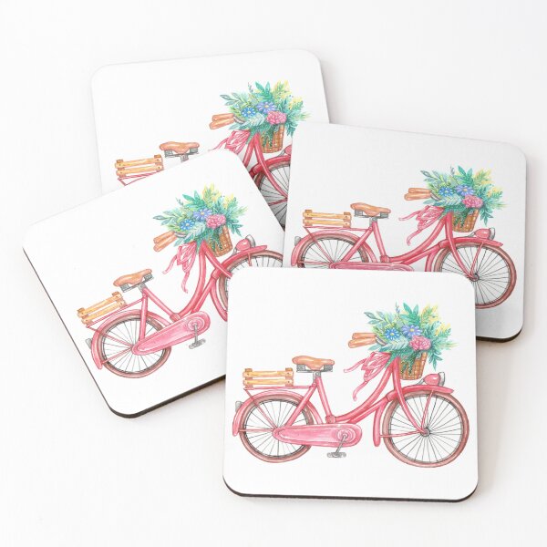 Item preview, Pink Vintage Bicycle with Flower Basket – Watercolor Floral Bike  designed and sold by Golden Blaze Studio.