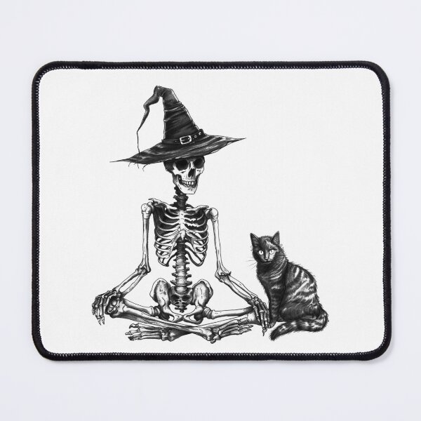 Item preview, Witch Skeleton and Black Cat – Spooky Cute Halloween Illustration in Black and White designed and sold by inkoutninja.