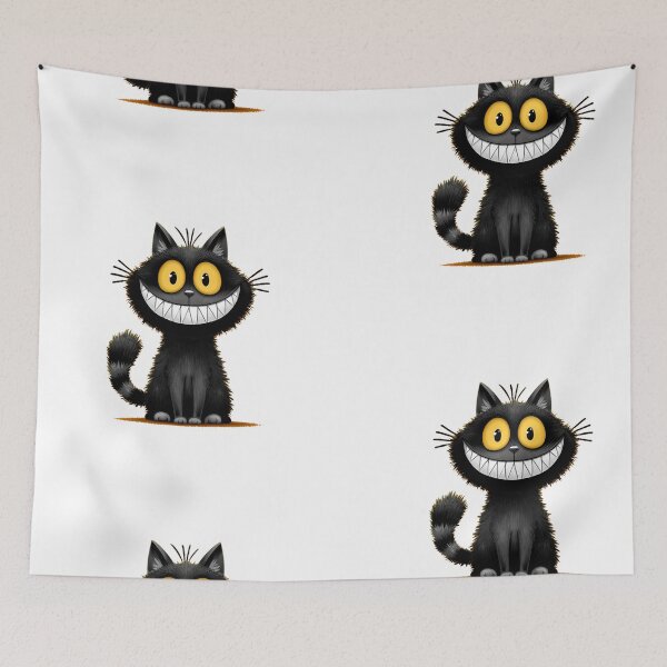 Item preview, Creepy Smiling Black Cat – Cute Spooky Cartoon Cat Art designed and sold by Skolyak.