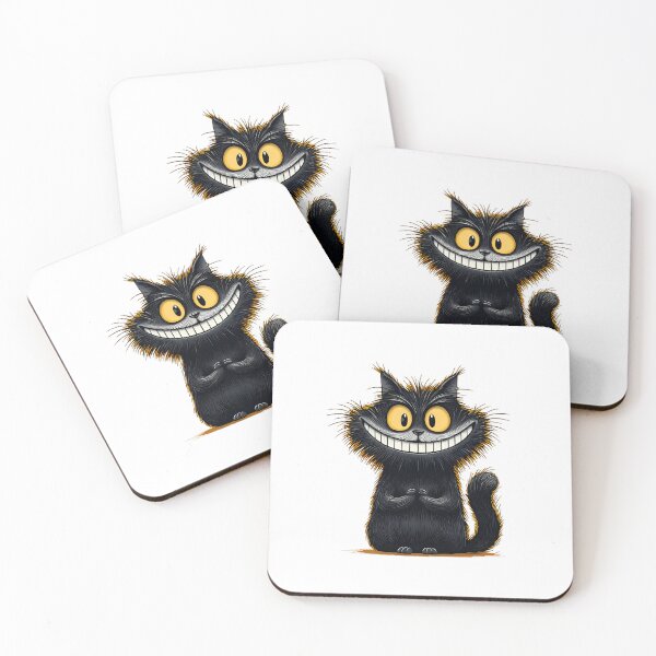 Item preview, Mischievous Grinning Black Cat – Creepy Cute Cartoon Cat Art designed and sold by Skolyak.