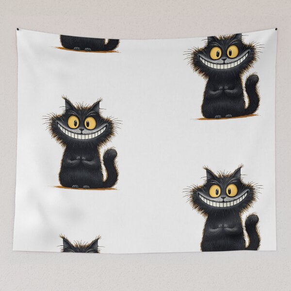 Item preview, Mischievous Grinning Black Cat – Creepy Cute Cartoon Cat Art designed and sold by Skolyak.