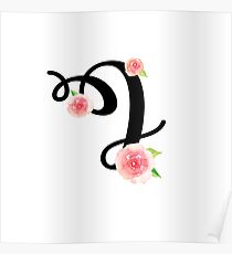 Monogram I with pretty pink roses Poster