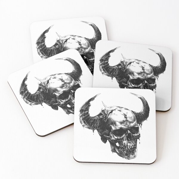 Item preview, Horned Skull – Dripping Gothic Horror Illustration in Black and White designed and sold by inkoutninja.