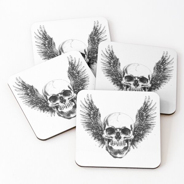 Item preview, Winged Skull – Gothic Angel of Death Illustration in Black and White designed and sold by inkoutninja.