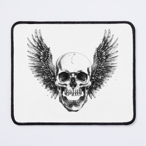 Item preview, Winged Skull – Gothic Angel of Death Illustration in Black and White designed and sold by inkoutninja.