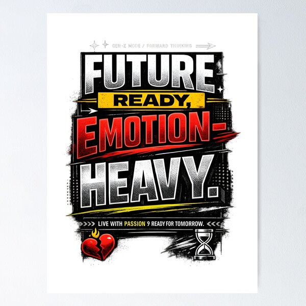 Item preview, Future Ready Emotion Heavy Typography Art - Stoic Gen Z Quote Design for Streetwear and Mental Health Awareness - Forward Thinking Modern Minimalist Poster by Vivaan Studio designed and sold by Vivaan Studio.