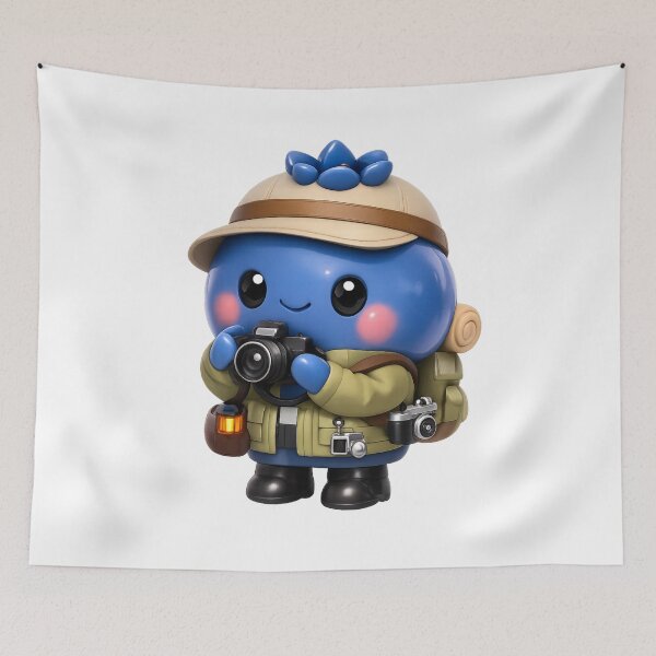 Item preview, Cute Blueberry Photographer with Camera | Kawaii Fruit Character Art designed and sold by Moons Studio.