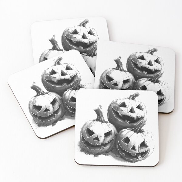 Item preview, Stacked Jack-o’-Lanterns – Playful Halloween Pumpkin Illustration in Black and White designed and sold by inkoutninja.