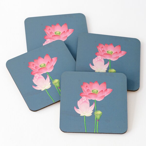 Item preview, Misty Dawn: Pink Lotus on Cool Blue-Gray  designed and sold by QamarART Paintings.