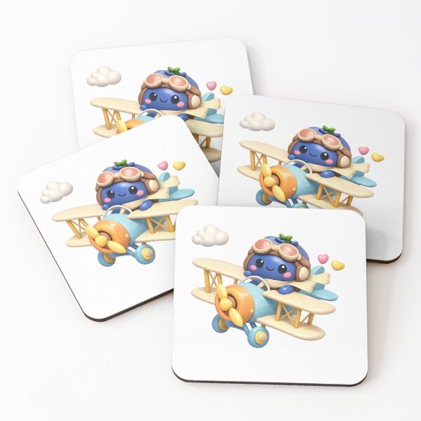 Item preview, Cute Blueberry Pilot Flying Biplane | Kawaii Fruit Character Art designed and sold by Moons Studio.