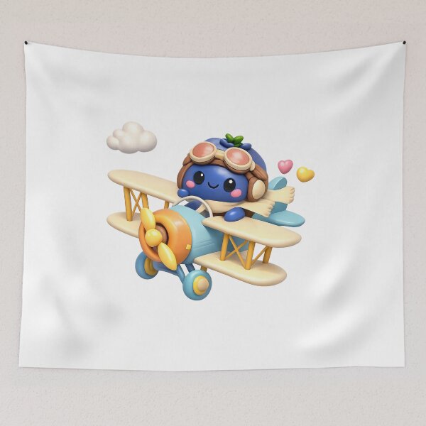 Item preview, Cute Blueberry Pilot Flying Biplane | Kawaii Fruit Character Art designed and sold by Moons Studio.