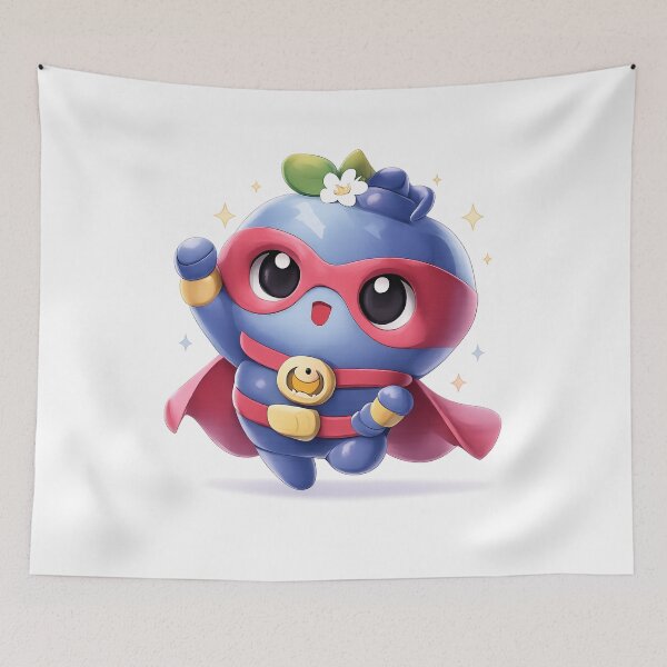 Item preview, Cute Blueberry Superhero | Kawaii Fruit Art designed and sold by Moons Studio.