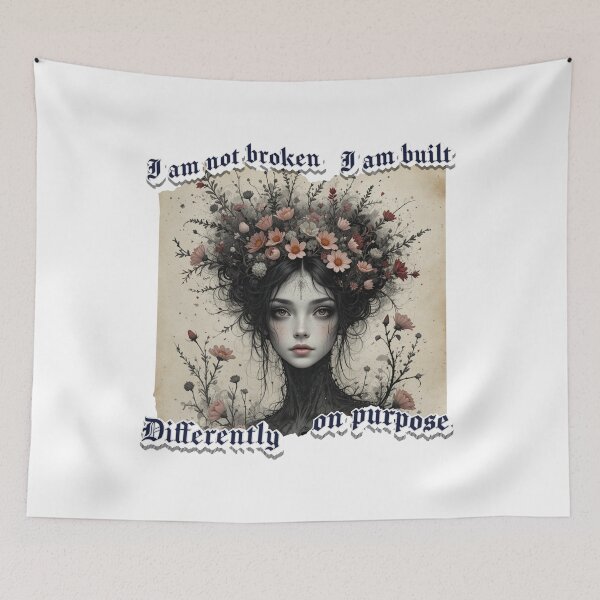 Item preview, I Am Not Broken I Am Built Differently On Purpose – Gothic Mental Health Empowerment Art designed and sold by TheCleverSkull.