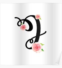 Monogram J with pretty pink roses Poster