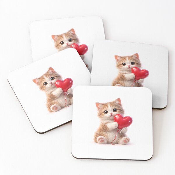 Item preview, Cute Valentine Cat with Heart Balloon – 3D Love Design designed and sold by Brajrani.