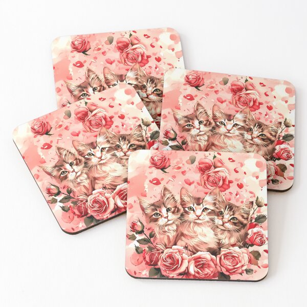 Item preview, Fluffy Rose Garden Trio – Whimsical Kitten Portrait designed and sold by meesub.