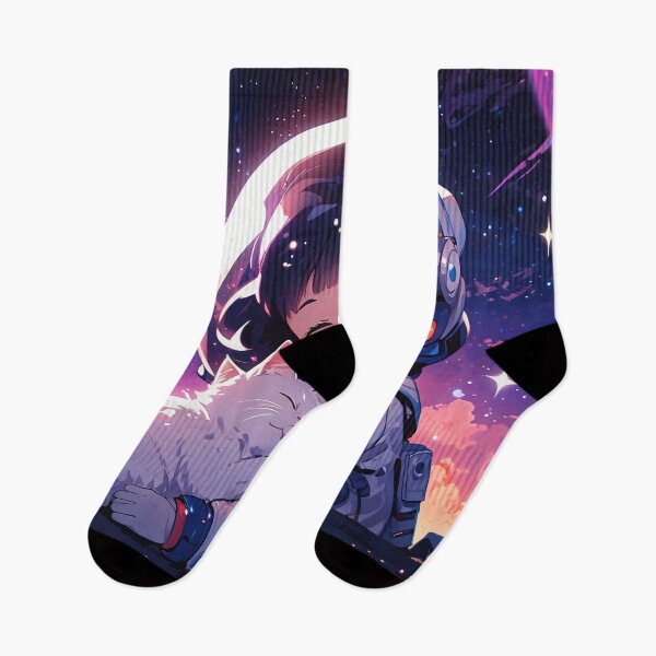 Item preview, Cosmic Hug – Cute Astronaut Girl with White Cat in Space designed and sold by KiraChie.