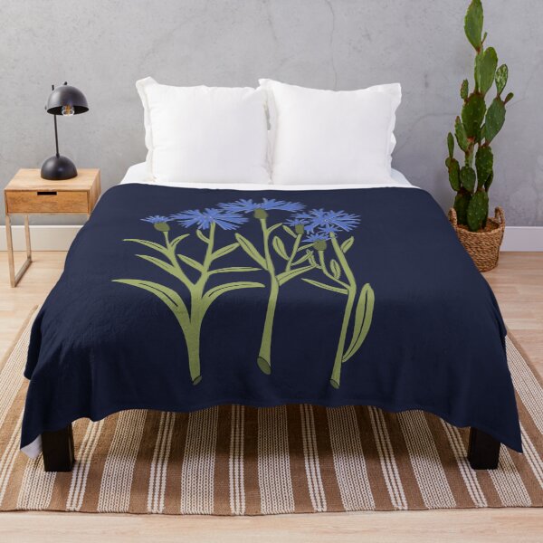 Item preview, Blue Cornflower Wildflowers Botanical Illustration on Navy Background designed and sold by DColourMuse.