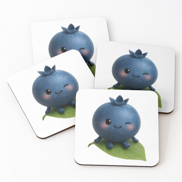 Item preview, Cute Winking Blueberry Sitting on a Leaf | Kawaii Fun Fruit Art designed and sold by Moons Studio.