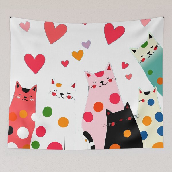 Item preview, Polka-Dot Love Cats – Whimsical Feline Parade designed and sold by meesub.