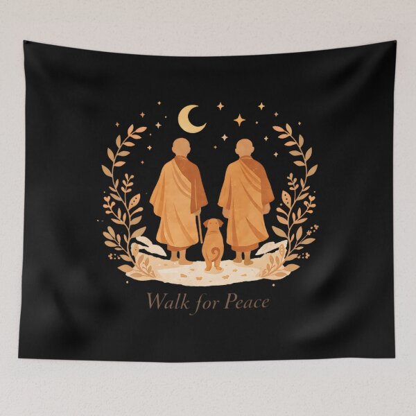Item preview, Minimalist Zen Art Walk for Peace Monks with Aloka Dog  designed and sold by CristHuds.