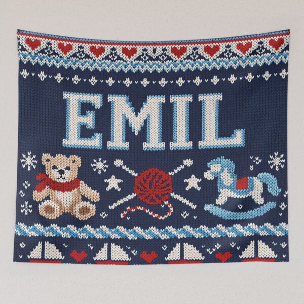 Item preview, Emil (first name) in blue knitted look with toy designed and sold by Mauswohn.