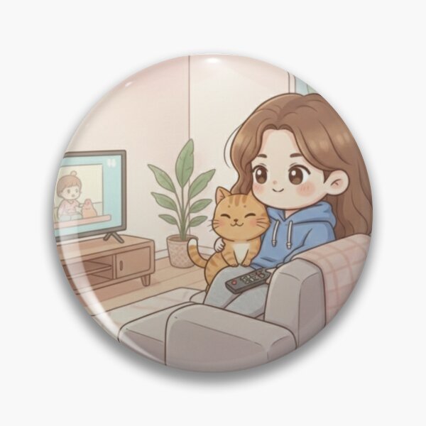 Item preview, Girl and Orange Cat Watching TV at Home designed and sold by Sweet Moments.