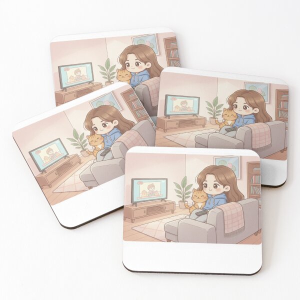 Item preview, Girl and Orange Cat Watching TV at Home designed and sold by Sweet Moments.