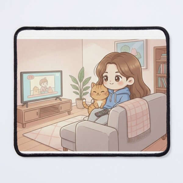 Item preview, Girl and Orange Cat Watching TV at Home designed and sold by Sweet Moments.