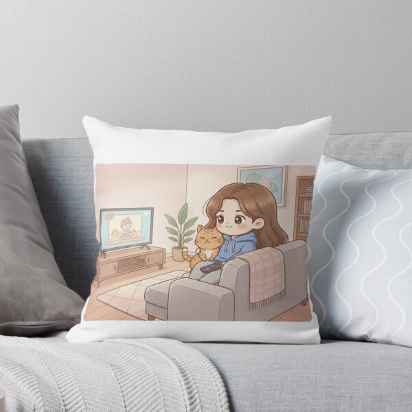 Item preview, Girl and Orange Cat Watching TV at Home designed and sold by Sweet Moments.