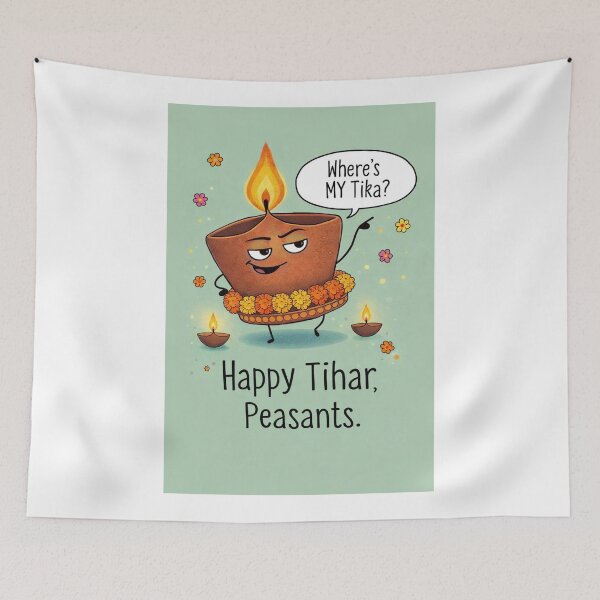 Item preview, Tihar Diya with Festive Marigolds and Cultural Humor designed and sold by Aryabek.