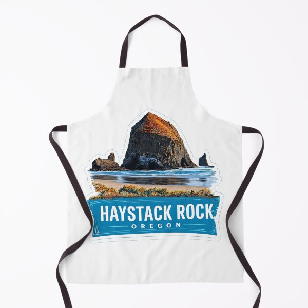 Artikelvorschau, Vintage-Reiseaufkleber „Haystack Rock“ von der Küste Oregons – Pazifischer Nordwesten, Cannon Beach, monolithischer Felsen im Meer, Sonnenuntergangsmotiv entworfen und verkauft von Blurbean.