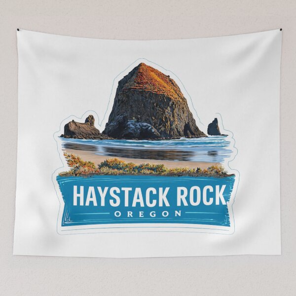Item preview, Haystack Rock Oregon Coast Vintage Travel Sticker - Pacific Northwest Cannon Beach   Monolithic Sea Stack Sunset Design designed and sold by Blurbean.