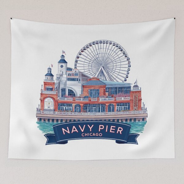 Item preview, Navy Pier Chicago Vintage Travel Sticker - Iconic Ferris Wheel Centennial Wheel Lake Michigan Lakefront Entertainment designed and sold by Blurbean.