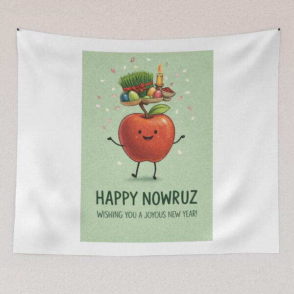 Item preview, Nowruz Apple Illustration with Haft-Seen Items and Persian New Year Symbols designed and sold by Aryabek.