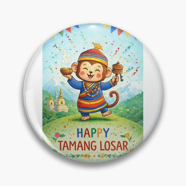 Item preview, Tamang Losar Monkey Nepali with Himalayan Mountains and Traditional Attire designed and sold by Aryabek.