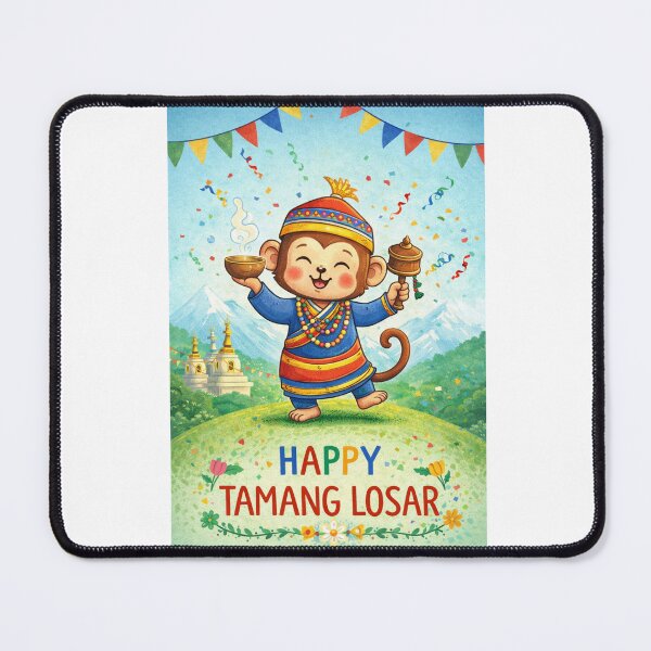 Item preview, Tamang Losar Monkey Nepali with Himalayan Mountains and Traditional Attire designed and sold by Aryabek.