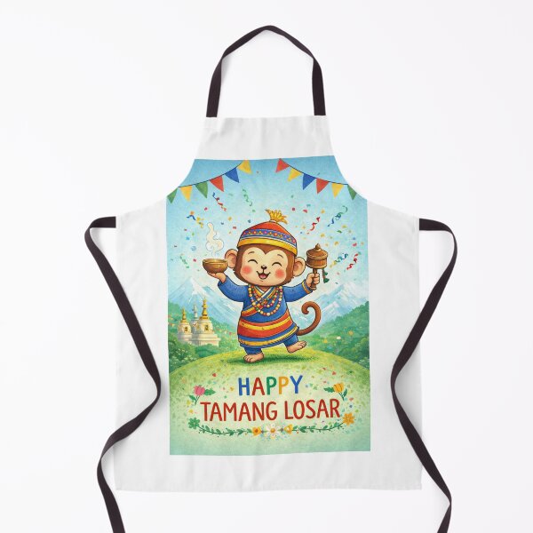 Item preview, Tamang Losar Monkey Nepali with Himalayan Mountains and Traditional Attire designed and sold by Aryabek.