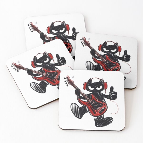 Item preview, Black Cat Rocking Bass Guitar Thumbs Up Art designed and sold by ogduckboy.