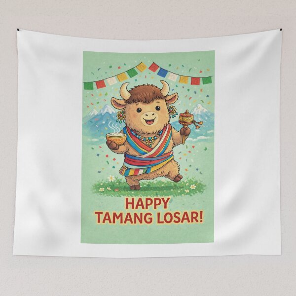 Item preview, Tamang Losar Yak Nepal with Prayer Flags and Himalayan Festive Energy designed and sold by Aryabek.