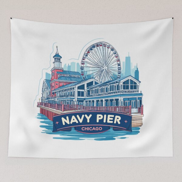 Item preview, Navy Pier Chicago Third Edition Vintage Badge - Complete Entertainment Complex Historic   Waterfront Development Sticker designed and sold by Blurbean.