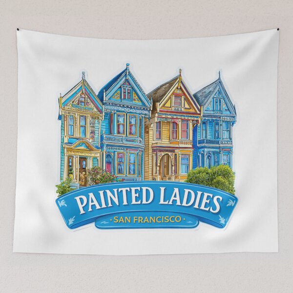 Item preview,  Painted Ladies San Francisco Vintage Travel Sticker - Colorful Victorian Houses Queen Anne   Architecture Row Houses designed and sold by Blurbean.