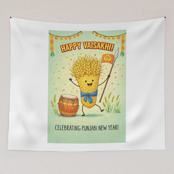 Item preview, Vaisakhi Punjabi Festival Celebration with Wheat, Drum, and Sikh Flag designed and sold by Aryabek.